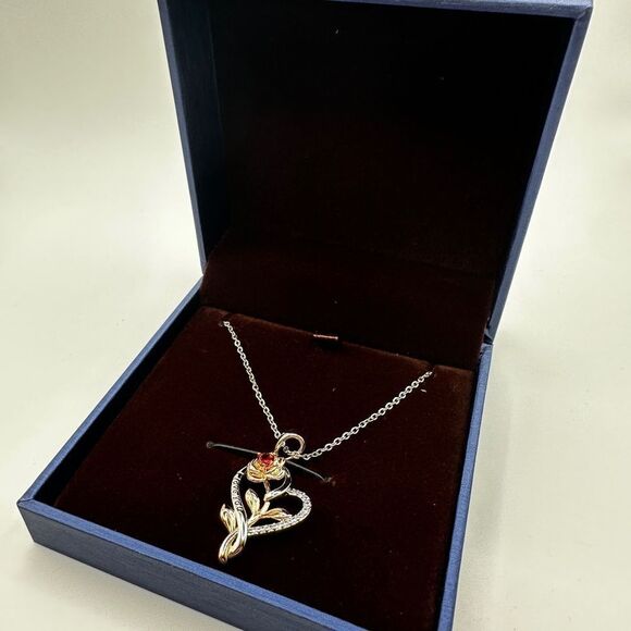 NIB, RG/WG Rose and Heart "I love you" 18k GP over 925 necklace! - Picture 11 of 11